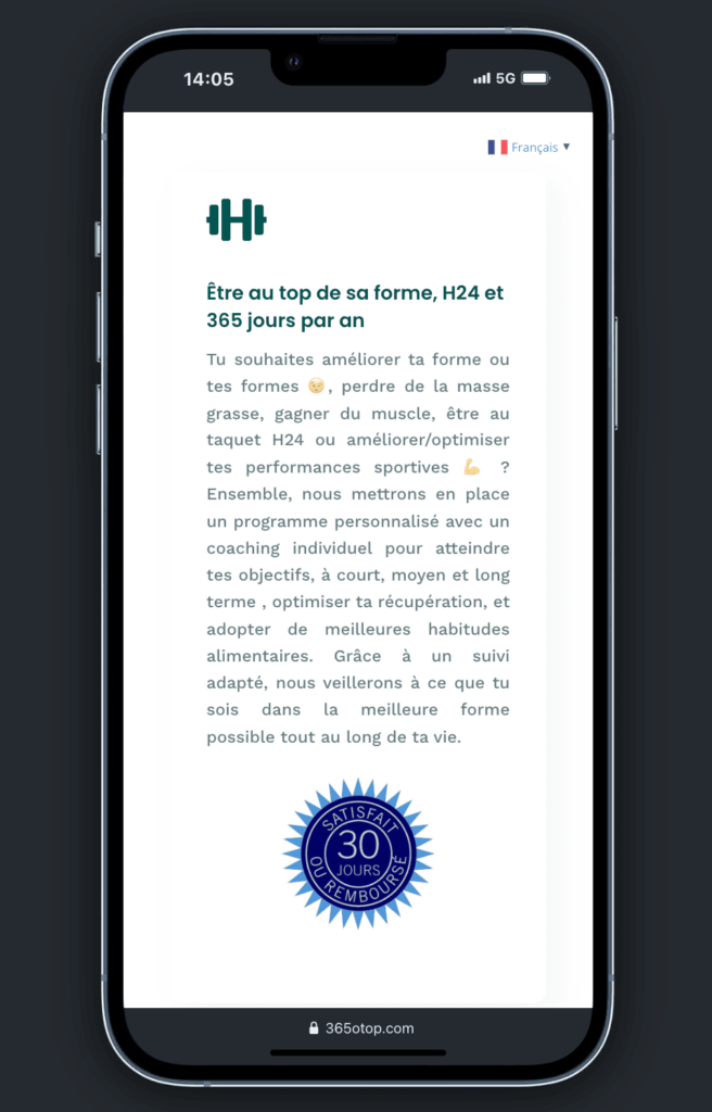 Vue de l'interface mobile